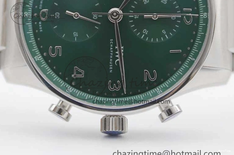 MIROTIME 0120 FastDry Portugieser Chronograph IW371615 ZF Best Edition Green Dial on SS Bracelet A7750 (Slim Movement) 7038